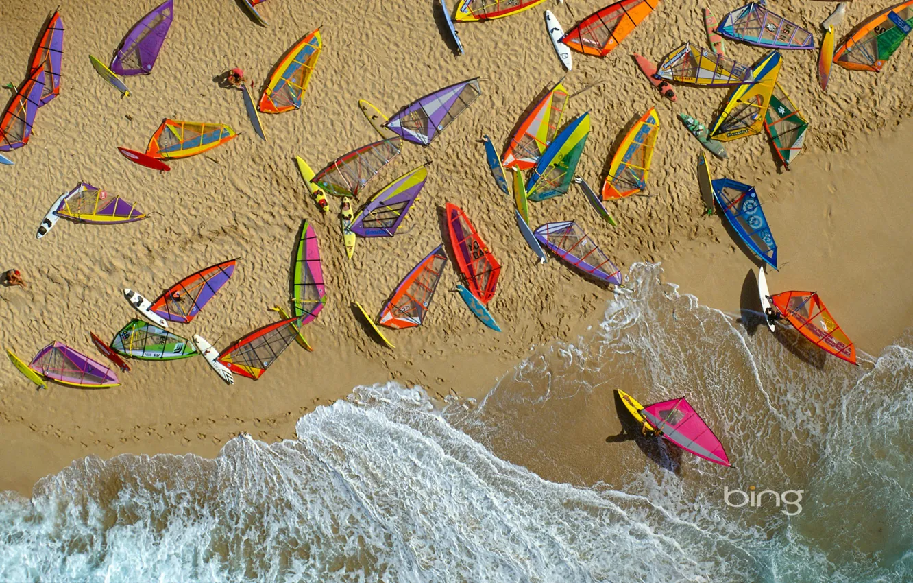 Photo wallpaper sand, sea, wave, beach, Hawaii, Windsurfing