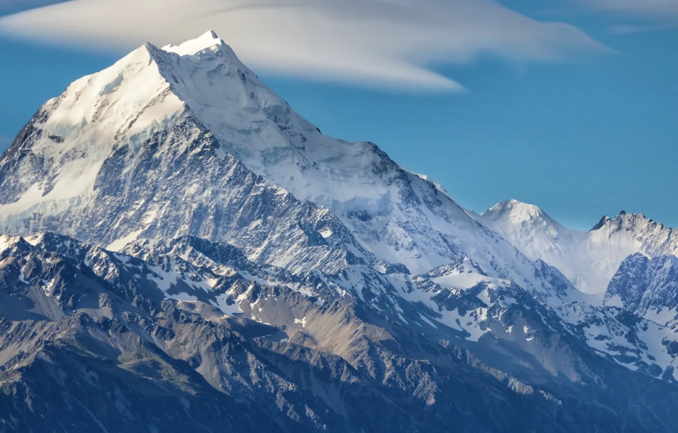 Photo wallpaper the sky, snow, mountains, tops