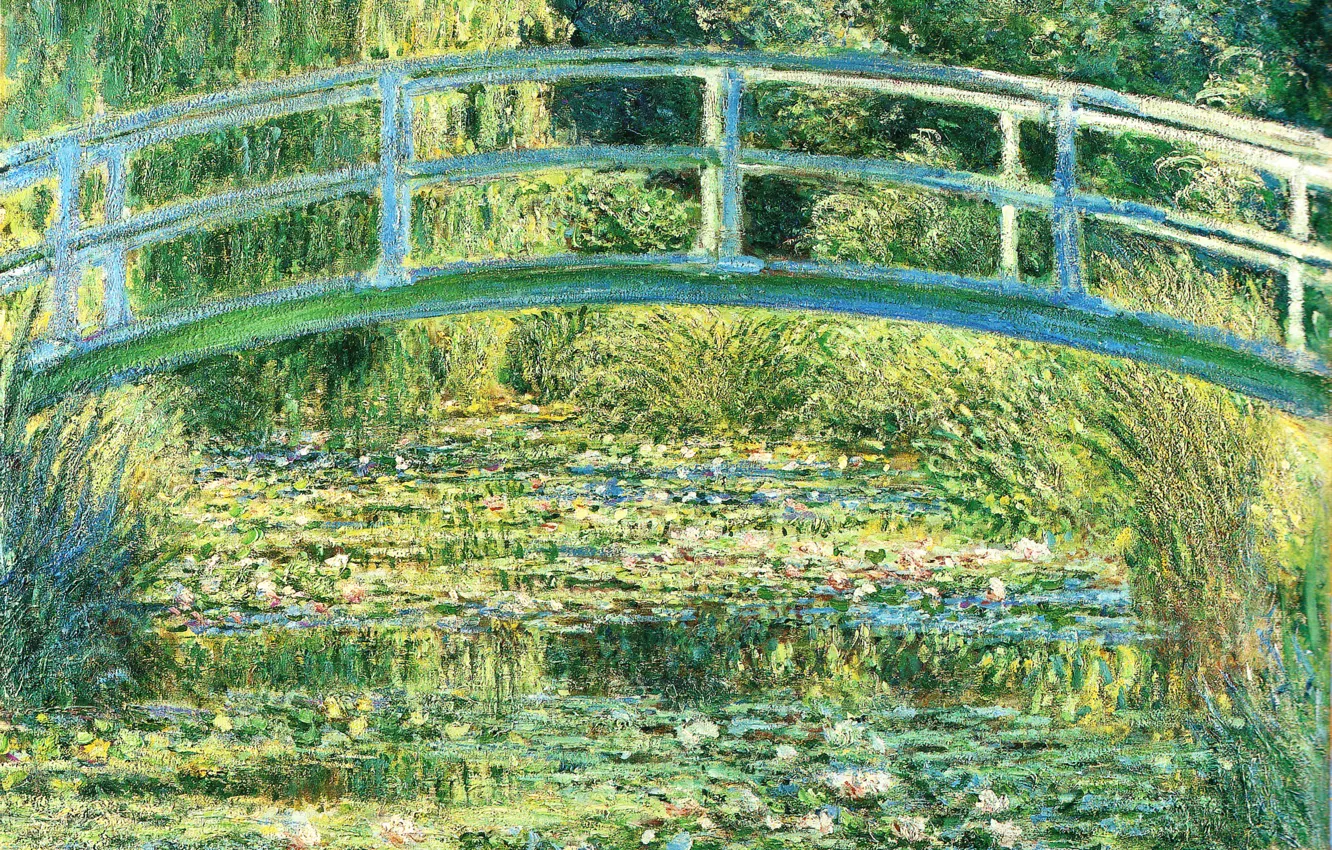 Photo wallpaper landscape, picture, the bridge, Claude Monet, Oscar-Claude Monet, A pond with water Lilies