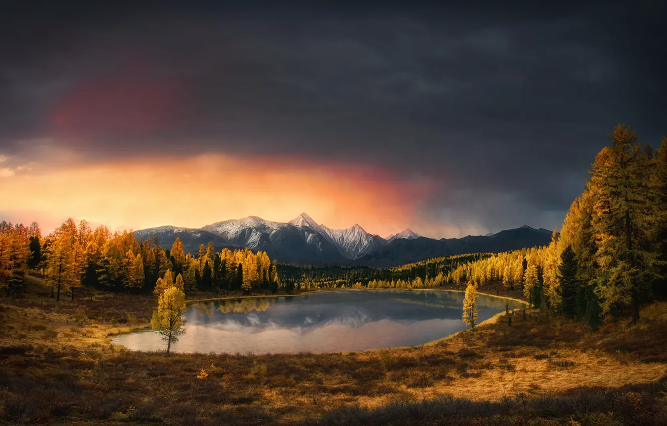 Photo wallpaper autumn, mountains, lake