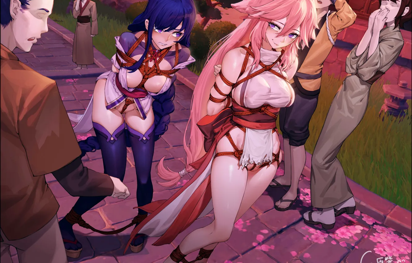 Photo wallpaper Genshin Impact, Raiden Shogun, Yae Miko