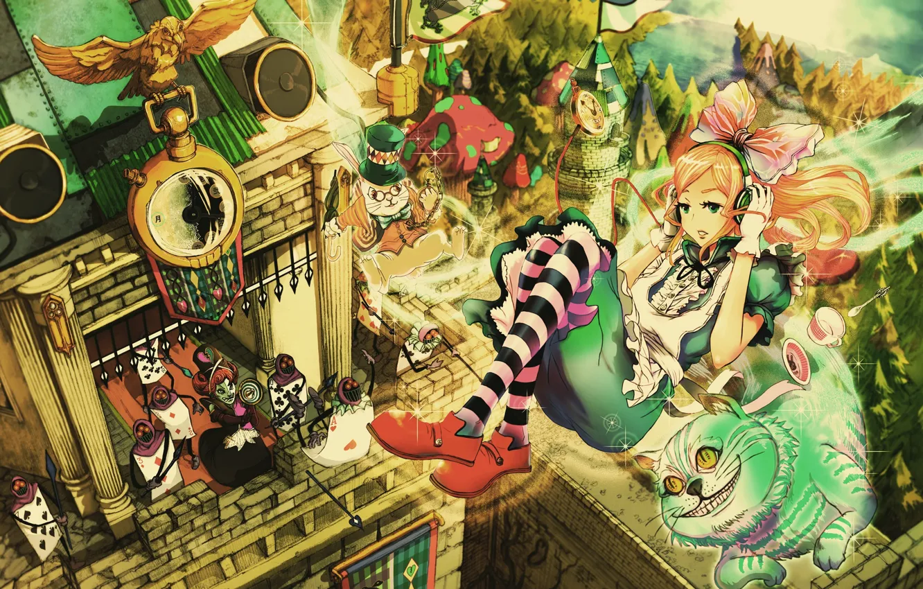 Photo wallpaper cat, anime, art, girl, Alice in Wonderland