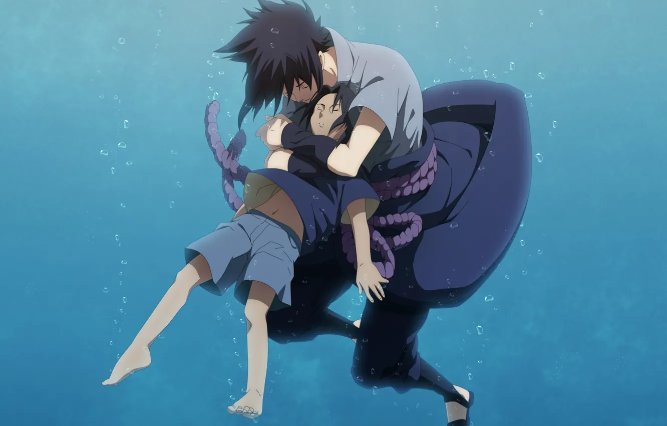 Photo wallpaper anime, boy, art, naruto, guy, naruto, under water, uchiha sasuke
