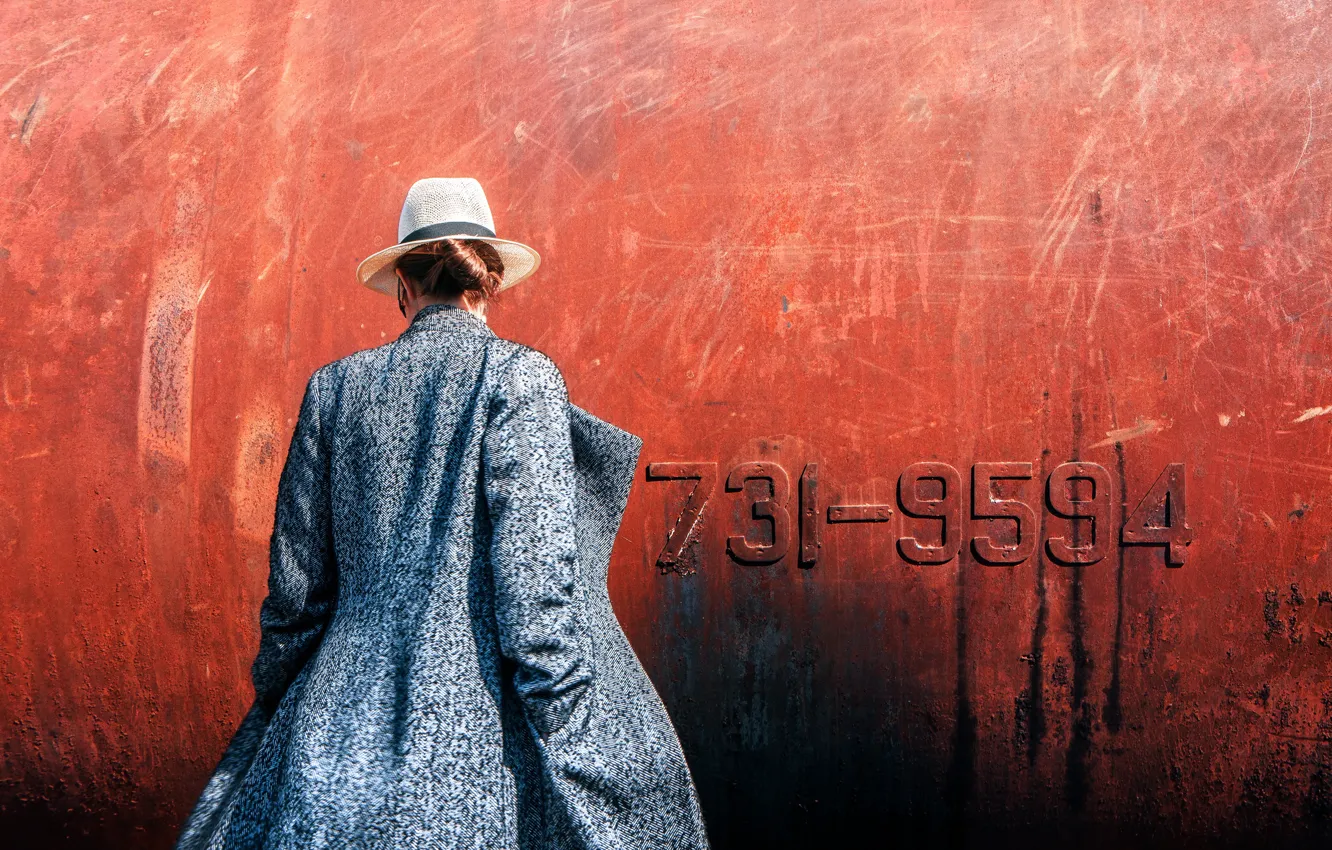 Photo wallpaper girl, hat, figures, coat
