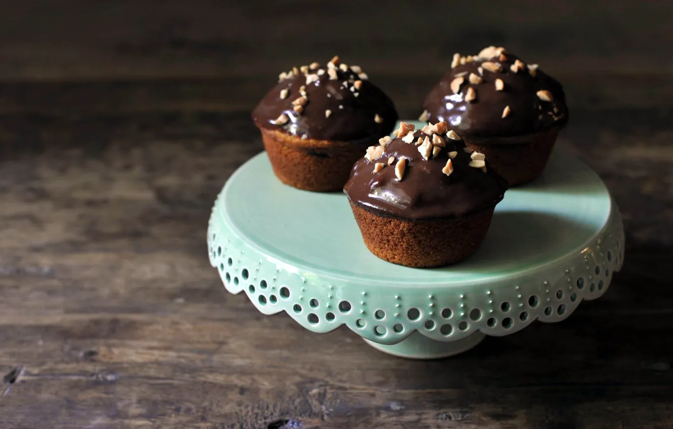 Photo wallpaper food, chocolate, nuts, cakes, sweet, cupcakes