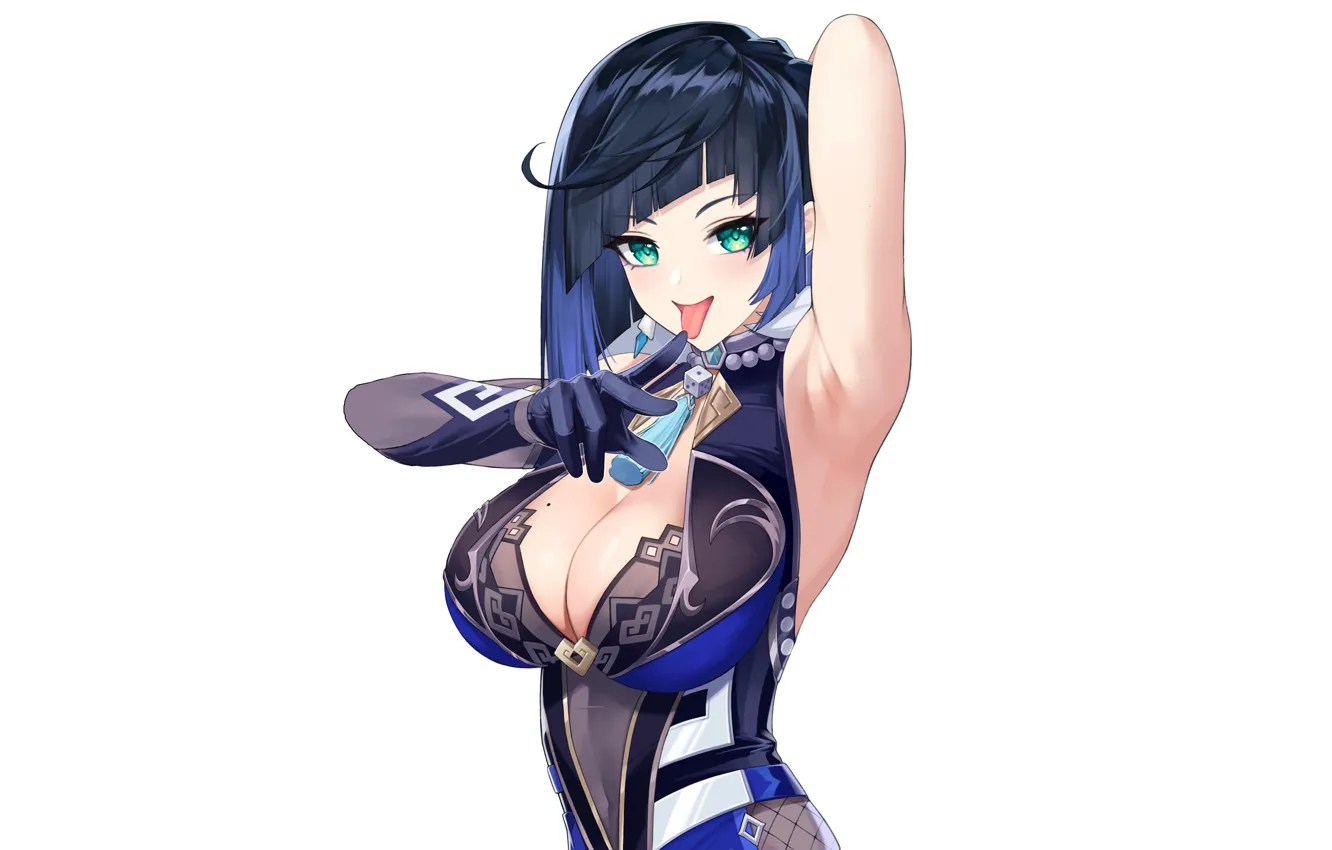 Photo wallpaper girl, hot, sexy, boobs, blue, anime, short hair, pretty