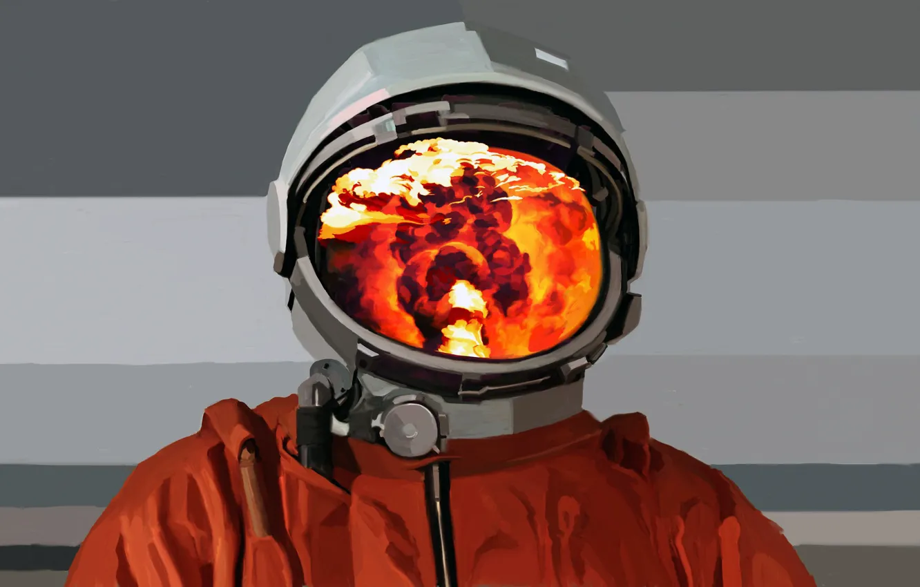 Photo wallpaper fire, astronaut, the suit, costume