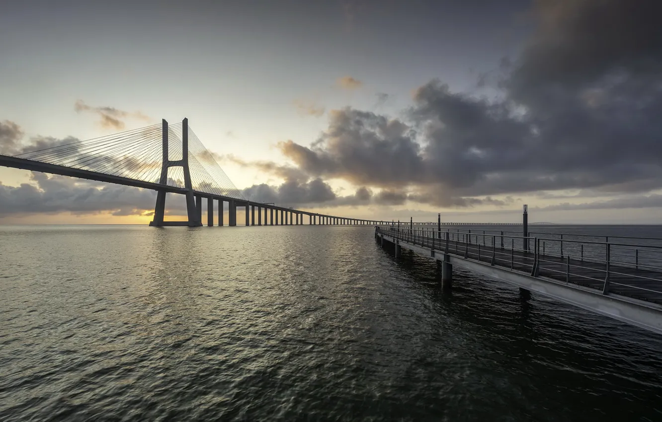 Photo wallpaper Portugal, Lisbon, Tagus River, Vasco da Gama Bridge