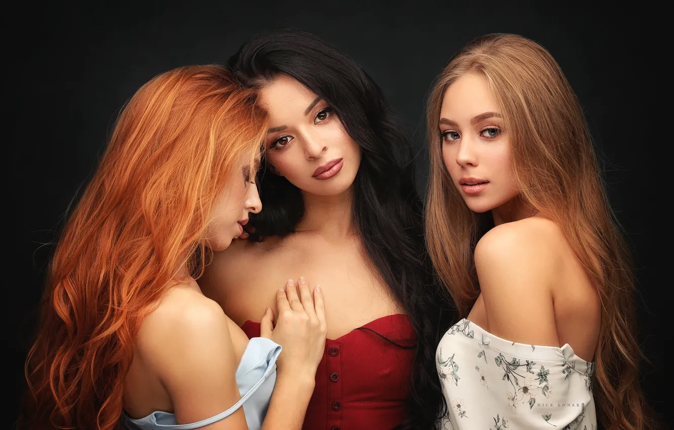 Photo wallpaper look, girl, background, trio, Anastasia Ivanova, Nikolay Konarev, Sonia Smyslov, Sophia Marchenko