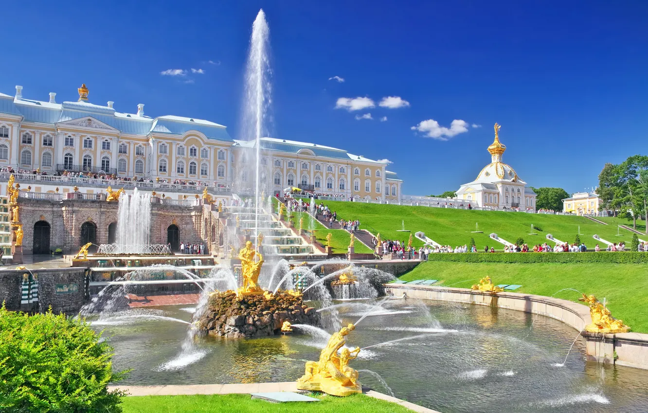 Photo wallpaper summer, Saint Petersburg, fountain, Palace, Peterhof, Petrodvorets