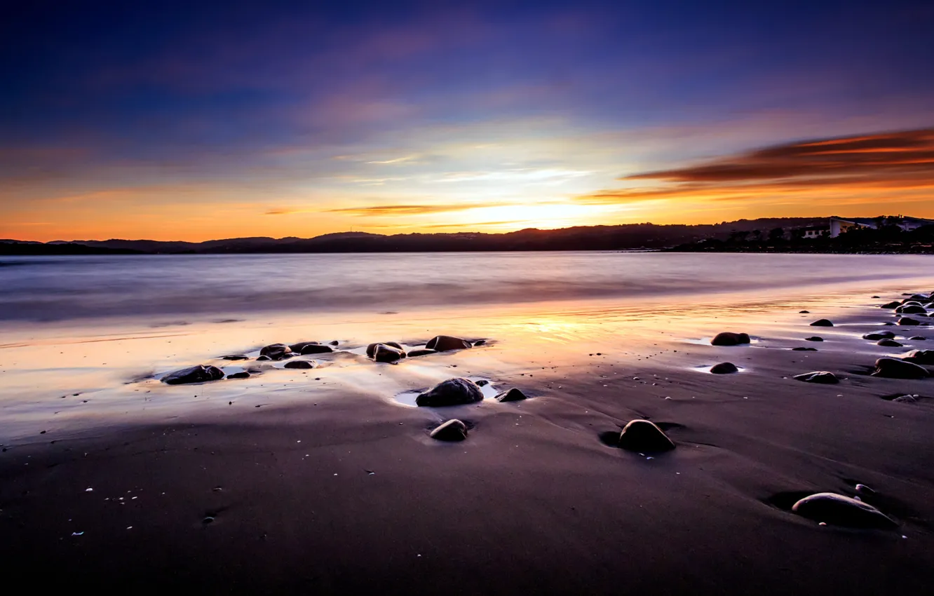 Photo wallpaper sand, sea, sunset, stones, Beach