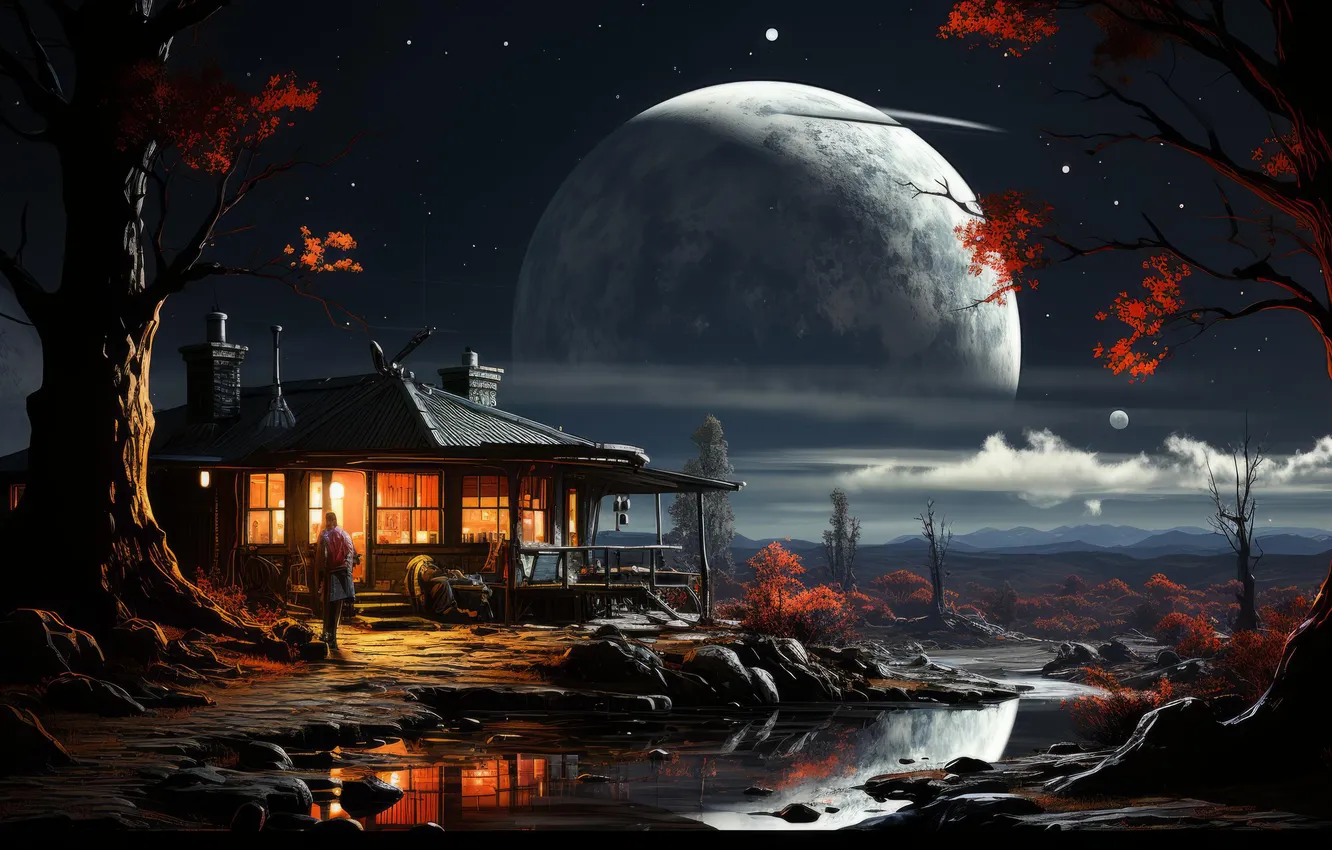 Photo wallpaper space, night, art, sci-fi, planet