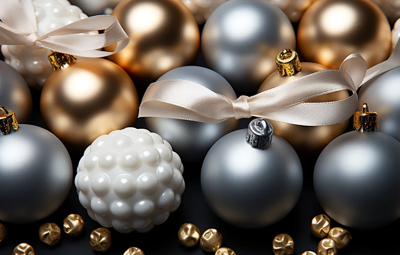 Photo wallpaper balls, new year, Christmas, golden, Christmas, balls, New Year, decoration