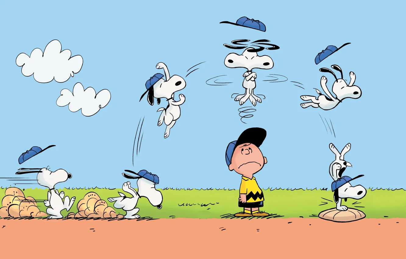 Photo wallpaper jump, Charlie Brown, Snoopy, The Peanuts
