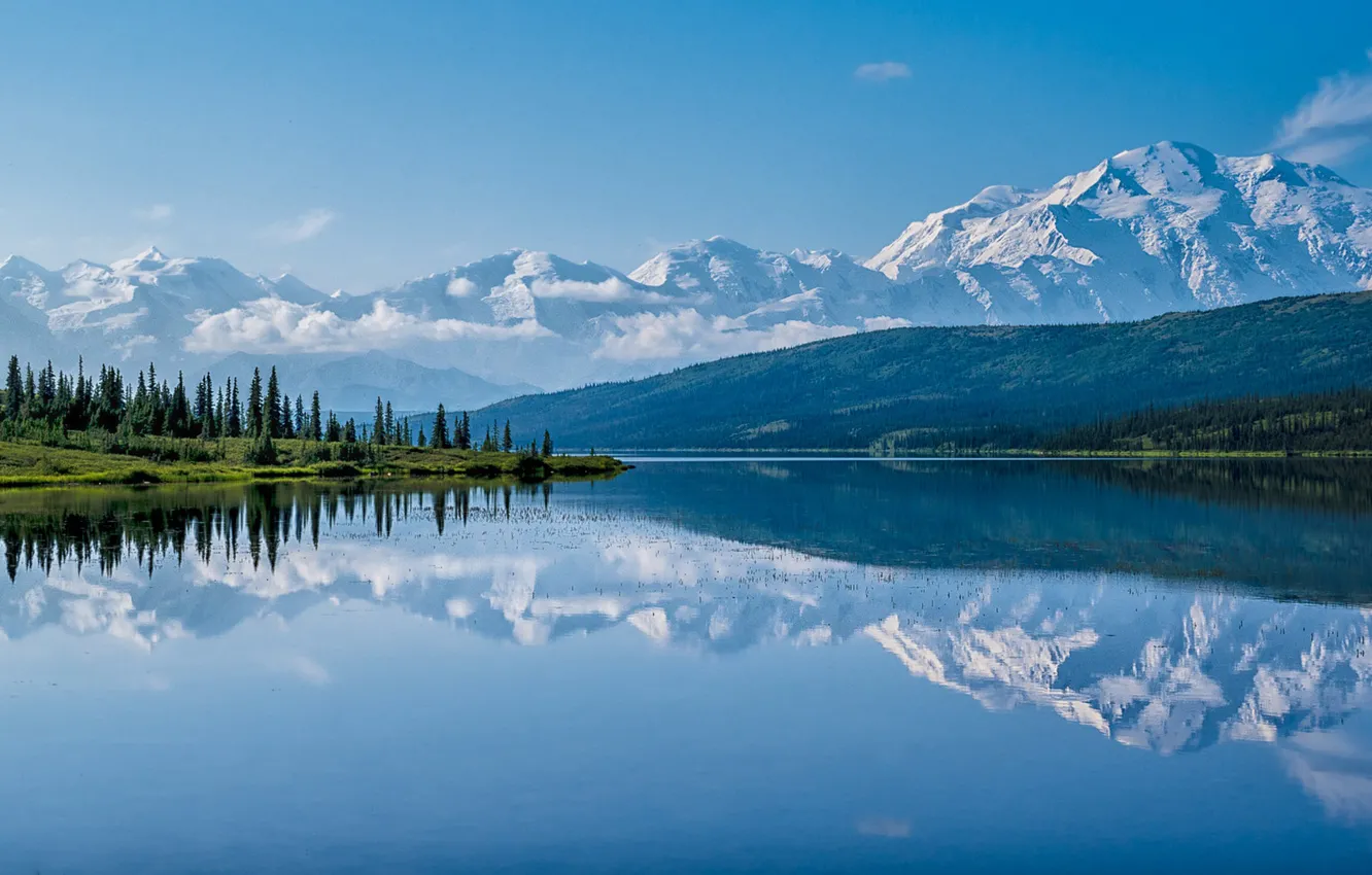 Photo wallpaper mountains, lake, reflection, Alaska, Alaska, Denali National Park, Alaska range, Denali national Park