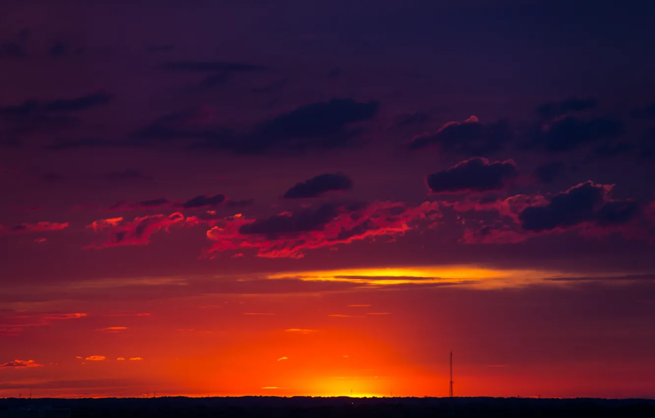Photo wallpaper clouds, landscape, sunset