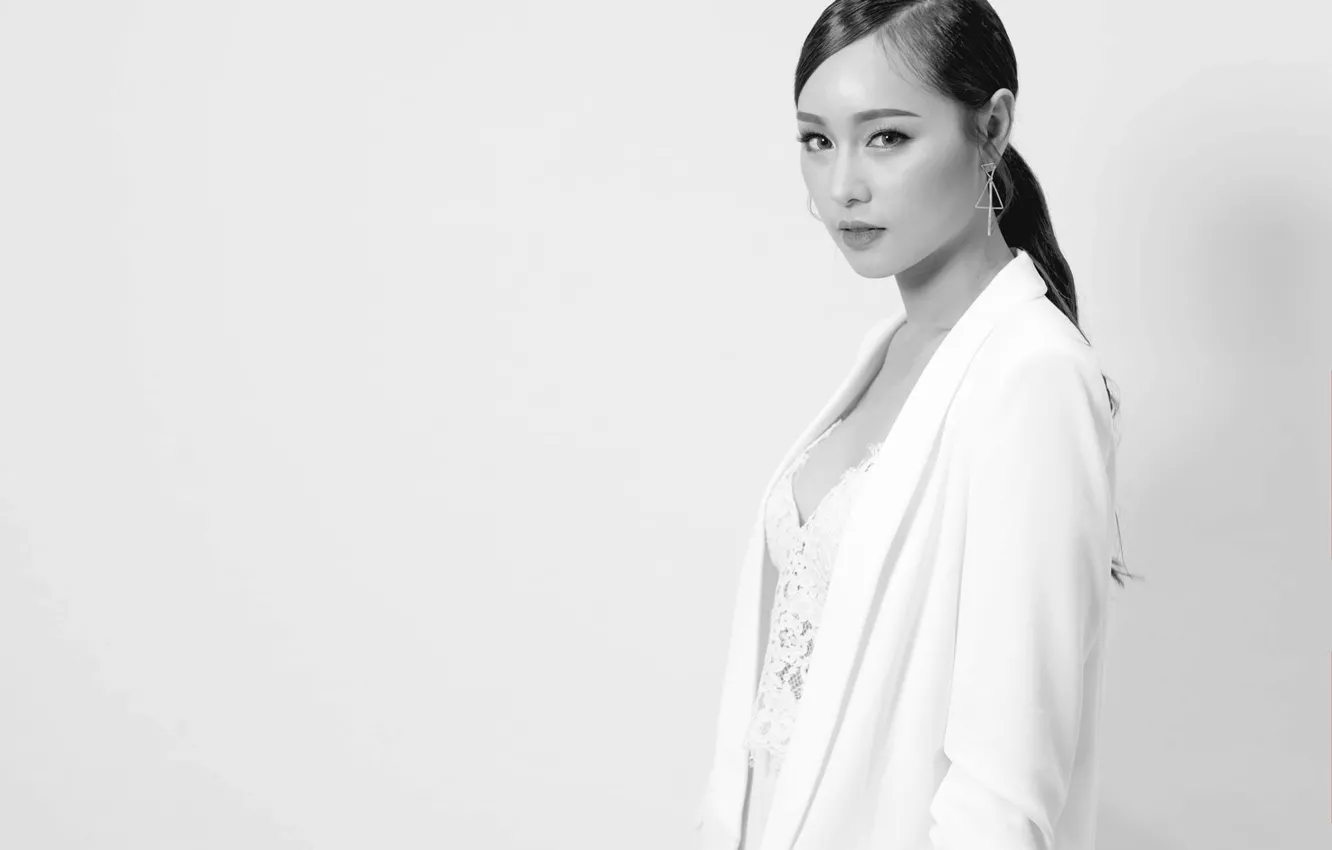 Photo wallpaper black & white, girl, asian, cute