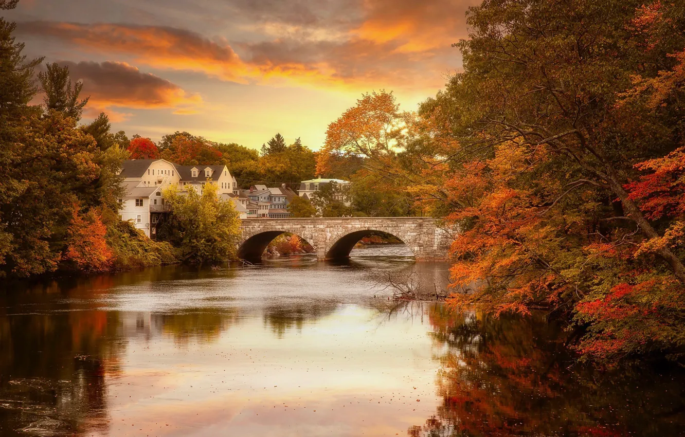 Photo wallpaper sunset, autumn, Vermont