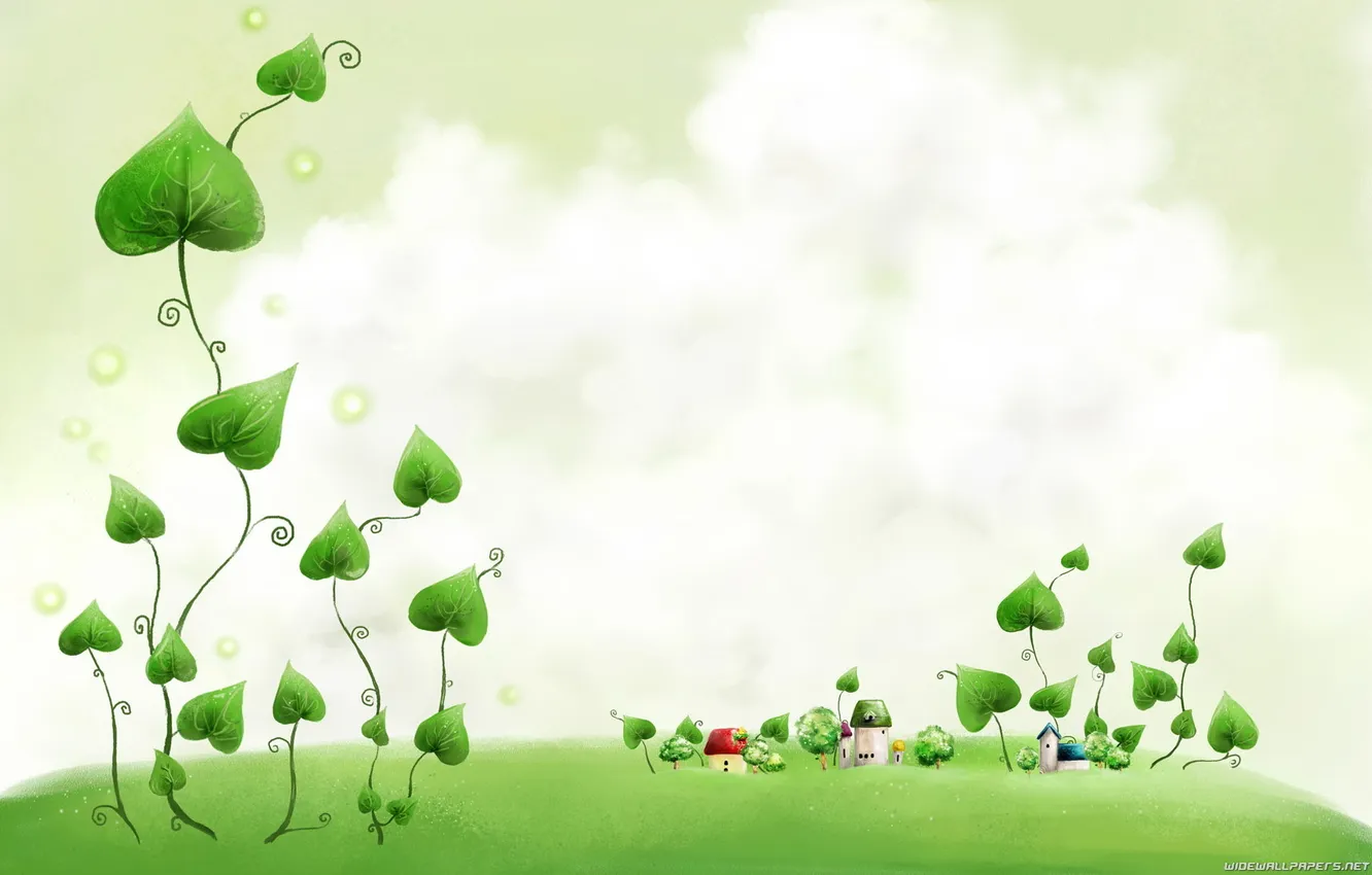 Photo wallpaper grass, leaves, house