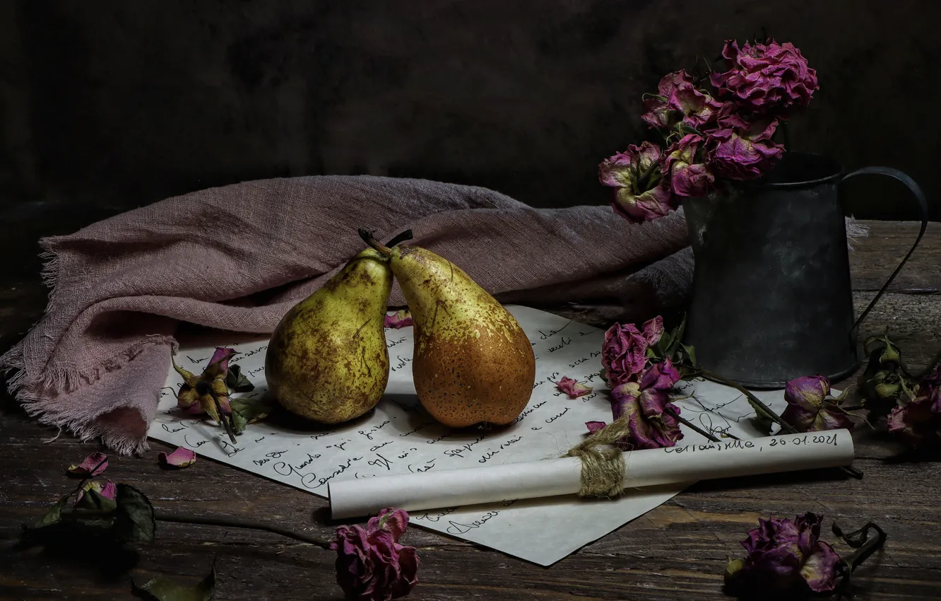 Photo wallpaper flowers, still life, pear