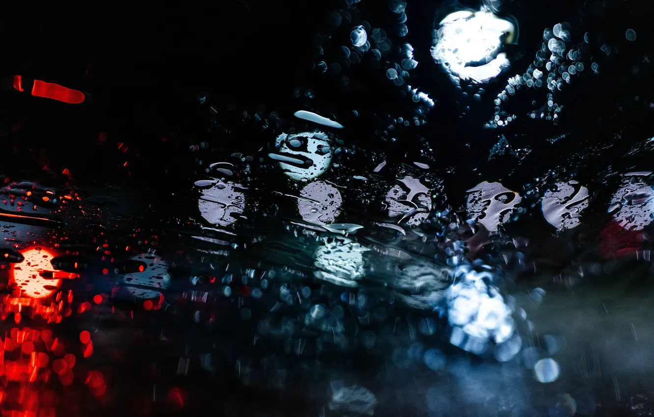 Photo wallpaper lights, night, bokeh, drops