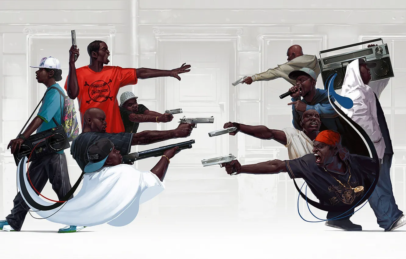 Photo wallpaper gun, weapons, rap, gangsta, rap, hip hop, boombox, Michal Lisowski