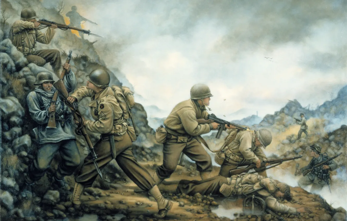 Photo wallpaper Americans, Italy, the Germans, the Nazis, Red Bull in the Winter Line by Donna Neary, …