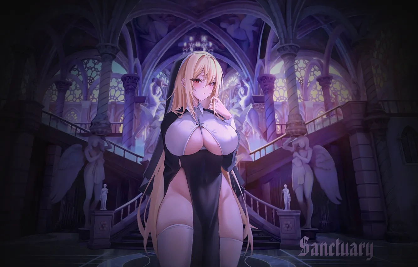 Photo wallpaper girl, nun, anime, Sanctuary