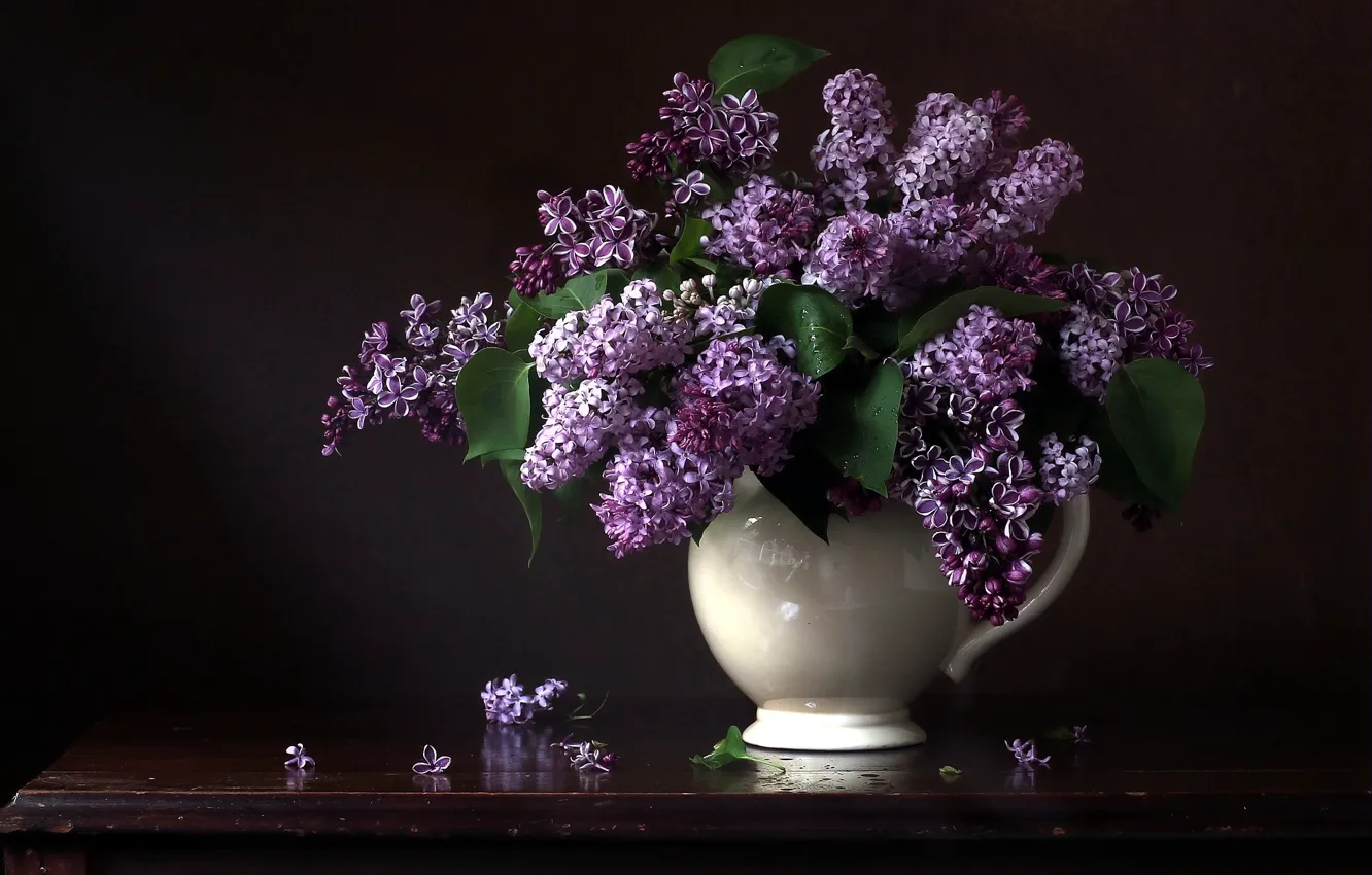 Photo wallpaper background, bouquet, pitcher, lilac