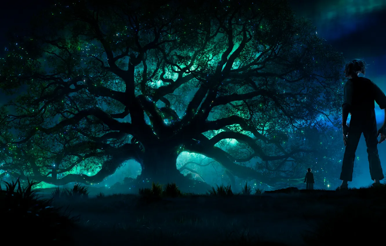 Photo wallpaper forest, night, lights, lights, tree, movie, the film, tale