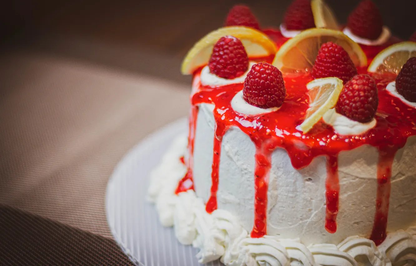 Photo wallpaper berries, raspberry, table, cake, cream