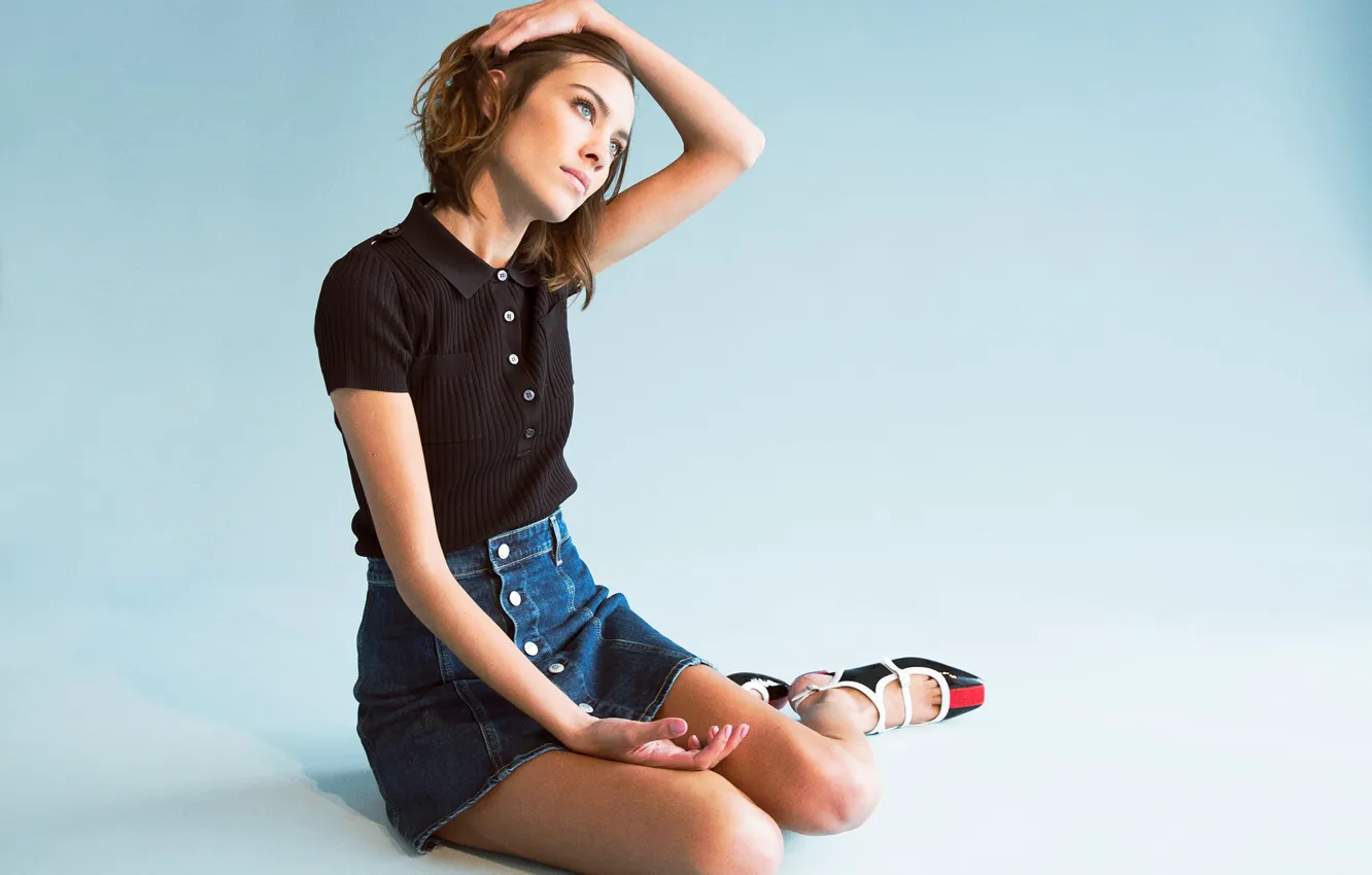 Photo wallpaper pose, look, model, skirt, girl, photo, Alexa Chung