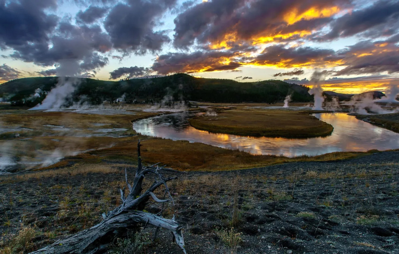 Photo wallpaper sunset, Yellowstone National Park, Apocalypse Now