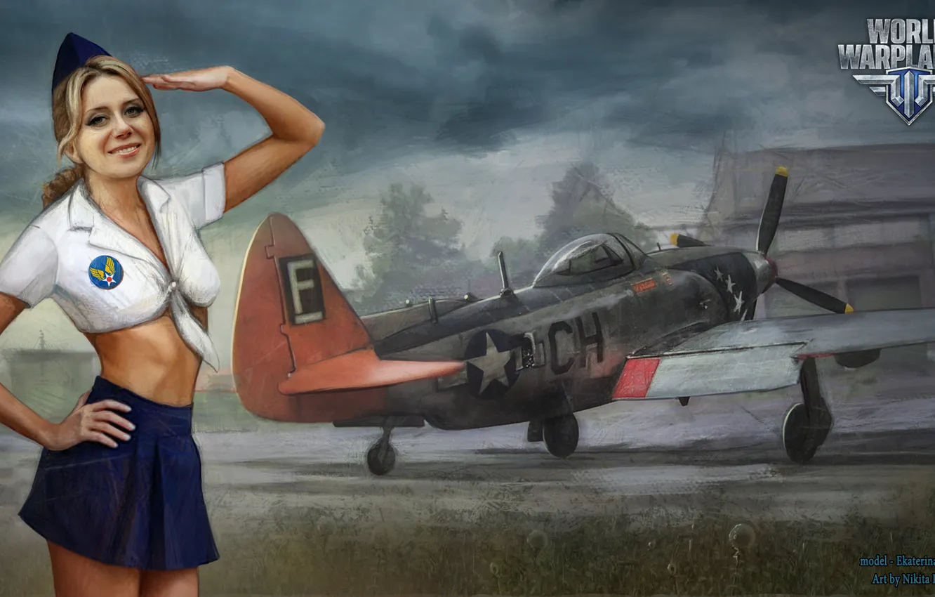 Photo wallpaper girl, girl, the plane, aviation, air, MMO, Wargaming.Net, World of Warplanes