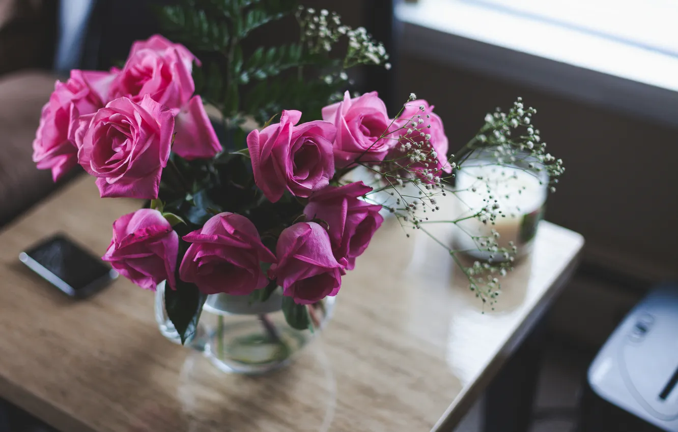 Photo wallpaper flowers, roses, petals, pink