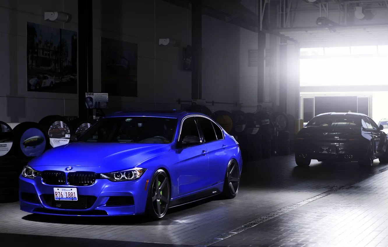 Photo wallpaper blue, BMW, BMW, wheels, blue, 335i, vossen, The 3 series