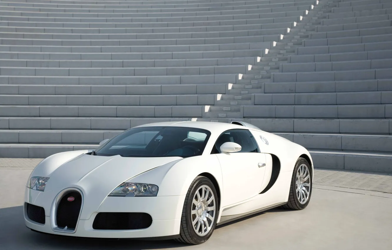 Photo wallpaper white, stage, supercar, Bugatti Veyron, concrete, hypercar