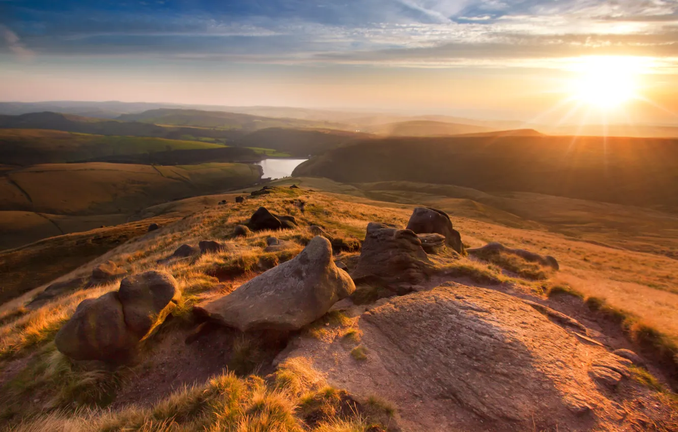 Photo wallpaper sunset, UK, sunset, Manchester, England, Manchester, Hayfield, Kinder Scout
