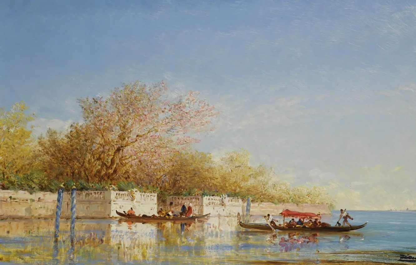 Photo wallpaper landscape, boat, picture, gondola, Felix Ziem, Felix Winters, French Gardens