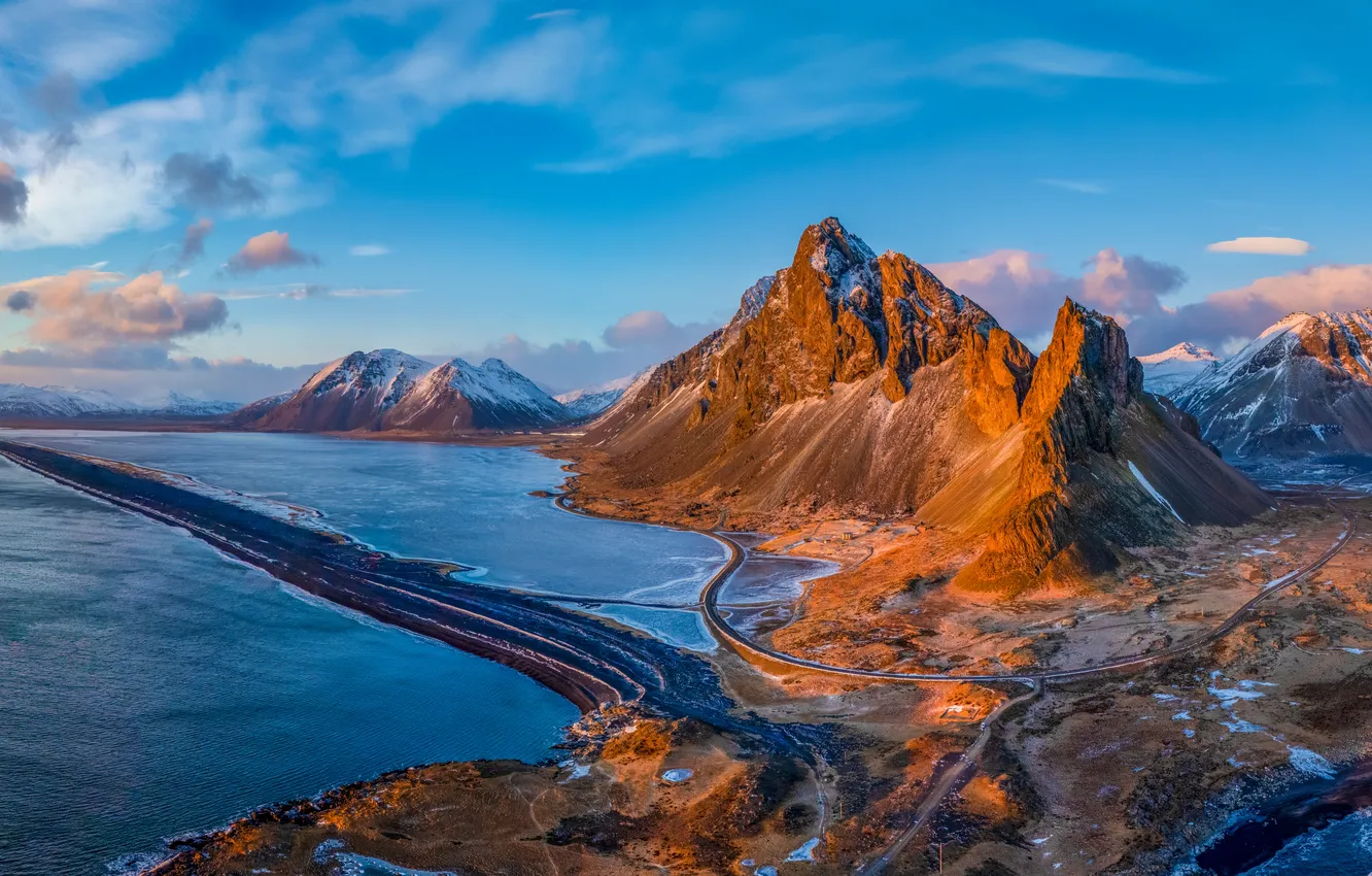 Photo wallpaper landscape, mountains, panorama, Iceland, Eystrahorn