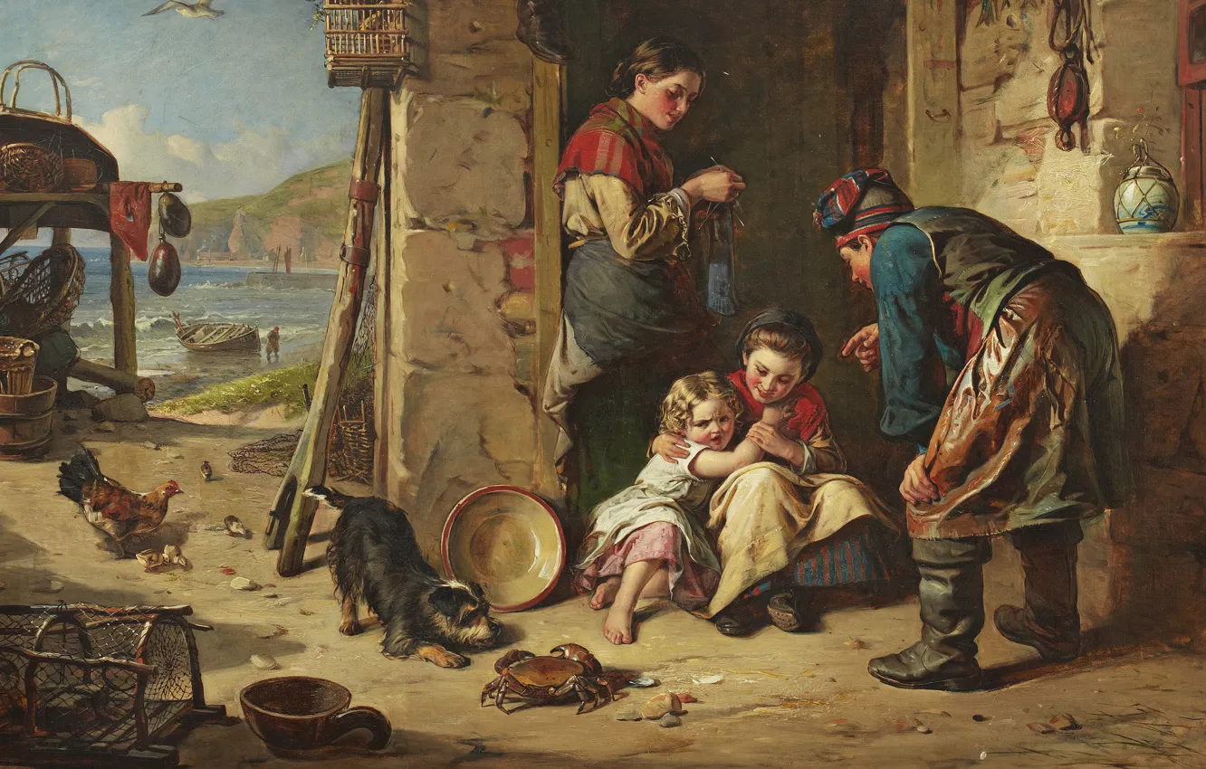 Photo wallpaper 1866, British painter, British painter, oil on canvas, Robert Thorburn Ross, The Fisher’s Home, Robert …