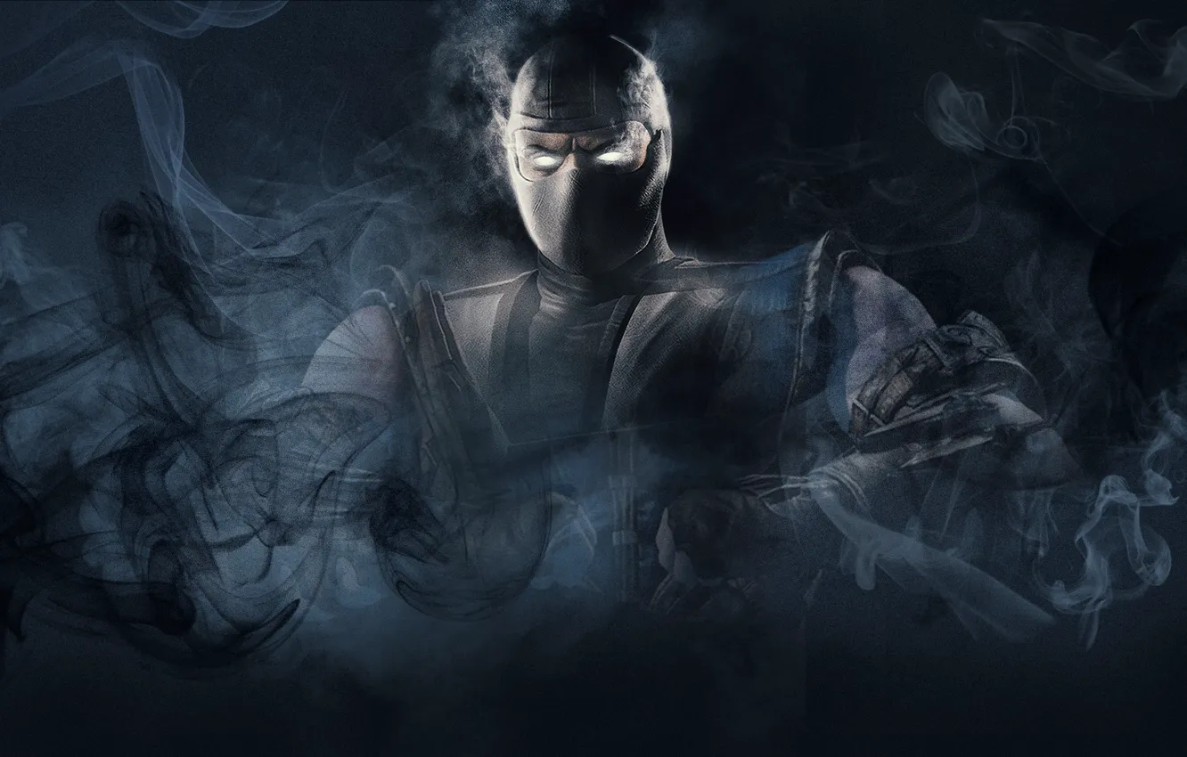 Photo wallpaper Smoke, mask, black background, Mortal Kombat, Smoke, Mortal Kombat, mask, black background