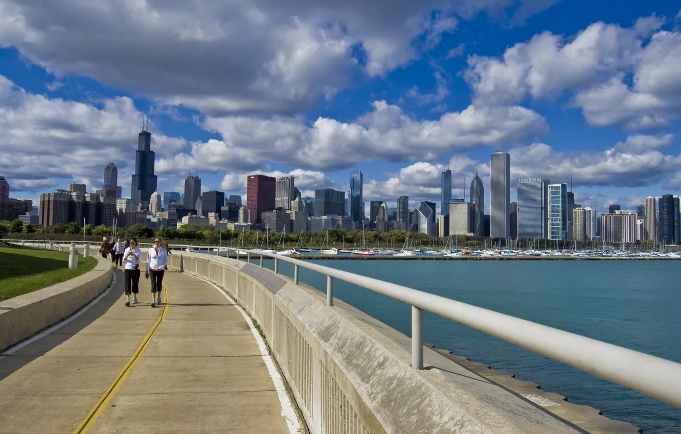 Photo wallpaper the sky, clouds, skyscrapers, Chicago, Chicago