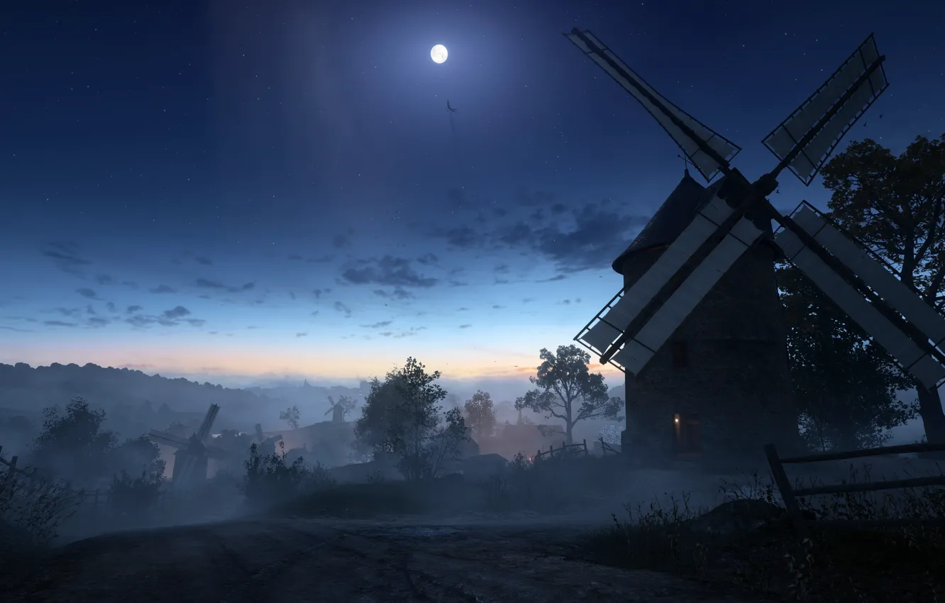 Photo wallpaper night, war, the moon, the game, mill, Electronic Arts, Battlefield 1