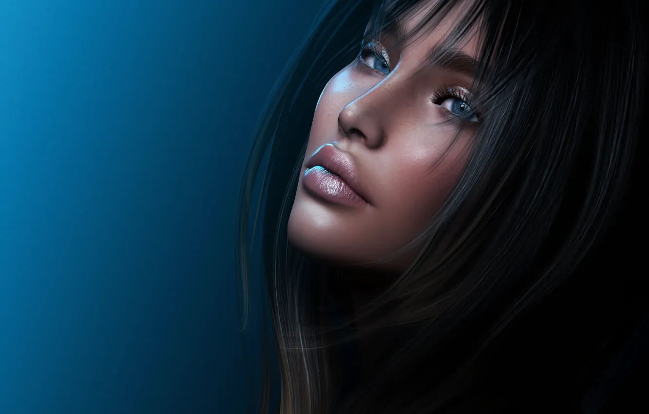 Photo wallpaper eyes, girl, face, rendering, hair, lips, beauty