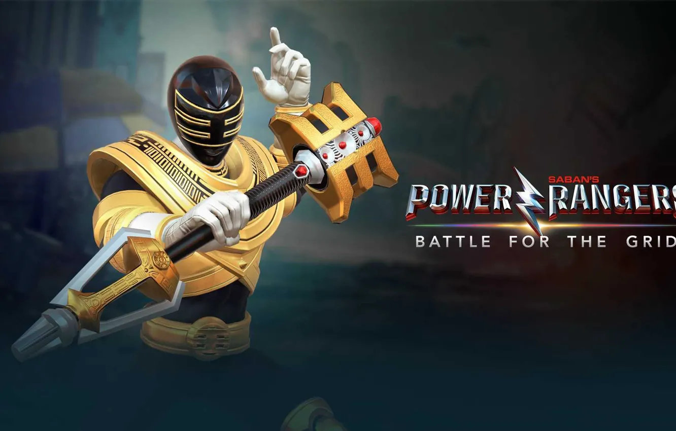 Photo wallpaper game, armor, weapon, warrior, Power Rangers, staff, Zeo, gold ranger