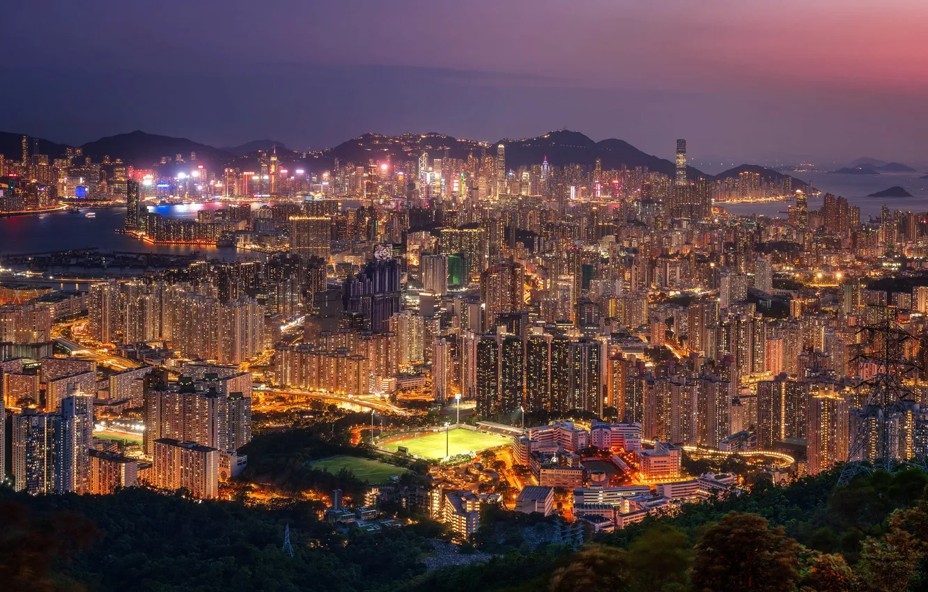 Photo wallpaper night, the city, Hong Kong