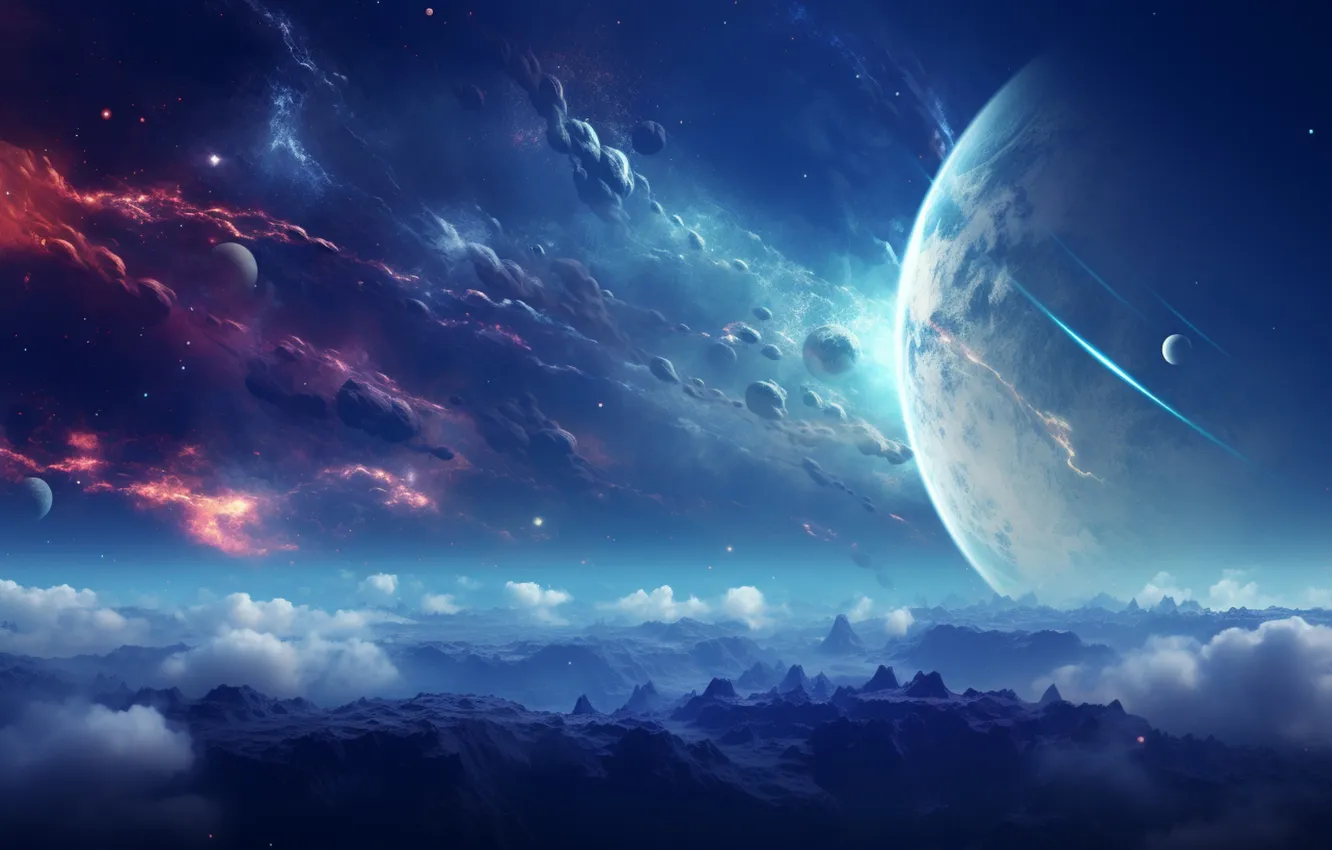 Photo wallpaper the sky, space, clouds, night, fog, fiction, earth, the universe