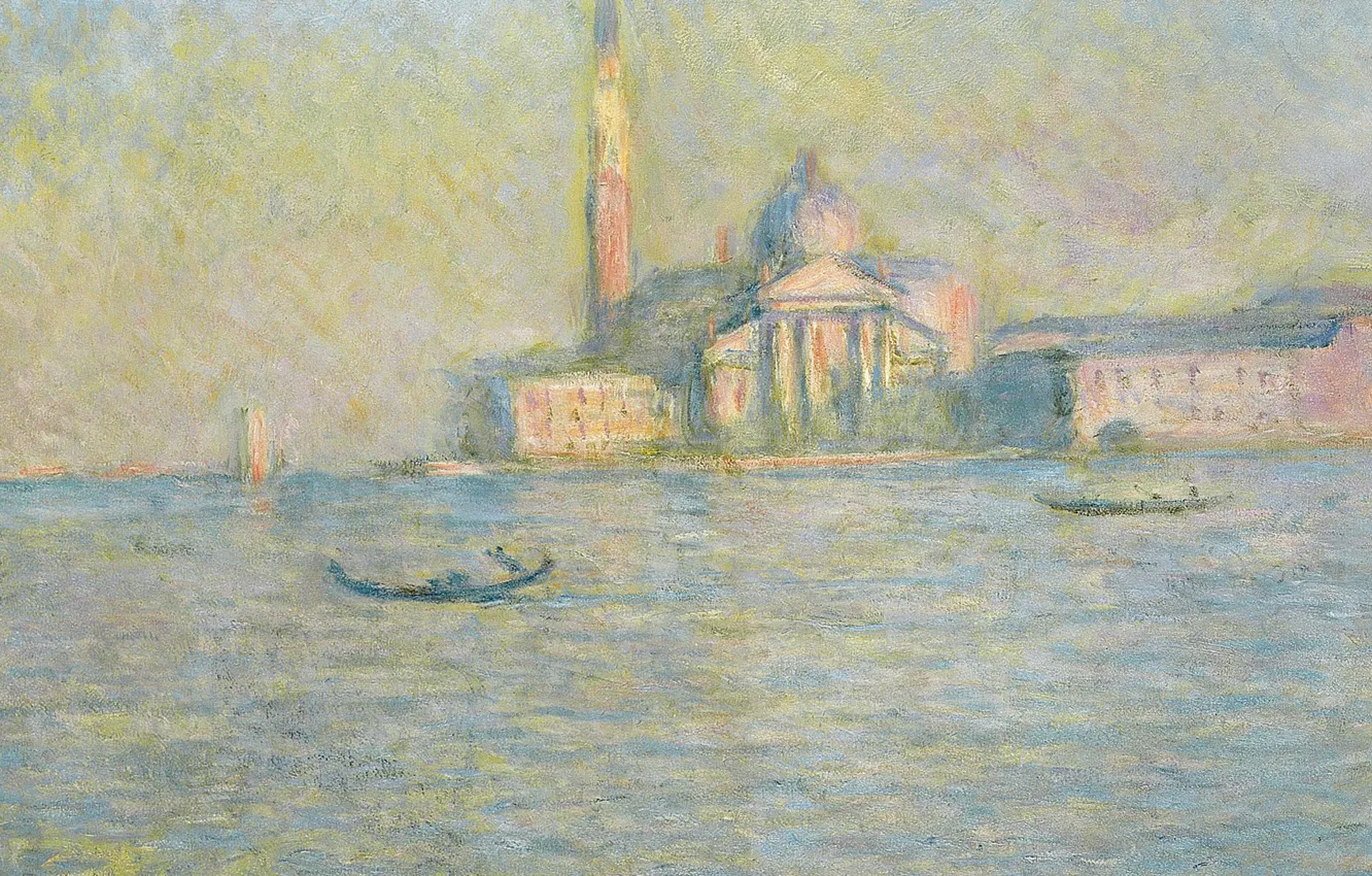 Photo wallpaper landscape, boat, picture, channel, painting, Venice, Claude Monet