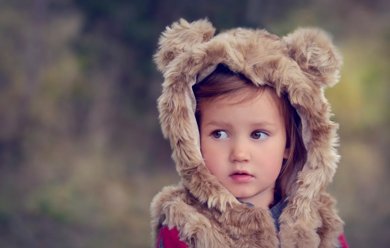 Photo wallpaper costume, girl, brown-eyed, little bear